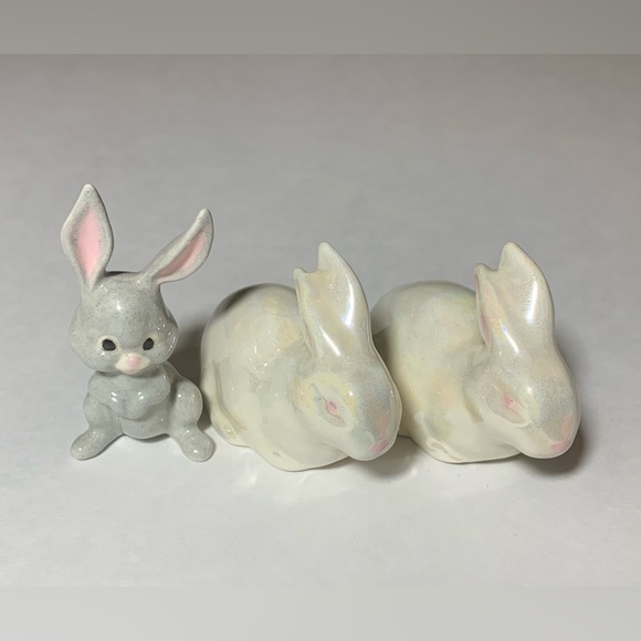 Bunny Decorations |Set Of 3 | Glossy Chrome Ceramic Bunnies + Glossy Gray Bunny - Picture 6 of 9